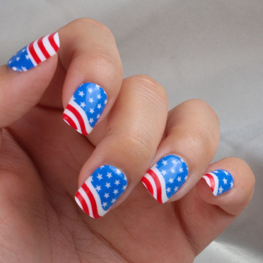 Sea To Shining Sea Medium Square Red White And Blue 4th Of July Press On Nails