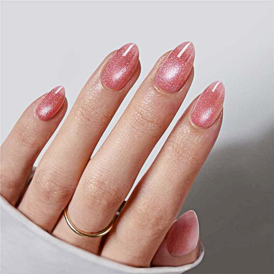 Enchanting Elegance Short Length Almond Shape Sparkling Pink Press On Nail Set