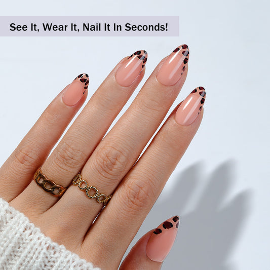 Wild Safari Elegant Long Almond Press On Nails in Blush with Chic Leopard Tips