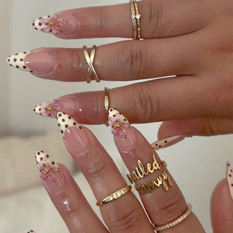 Chic Floral Elegance Medium Almond Pink with Floral Accents Press On Nails Set