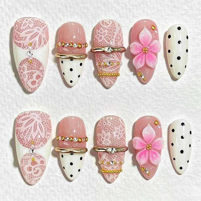 Blossom Charm Long Almond Pink with Floral Accents Press On Nail Set