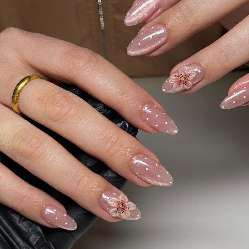 Blossoming Elegance Medium Almond Soft Pink with Floral Accent Press on Nail Set