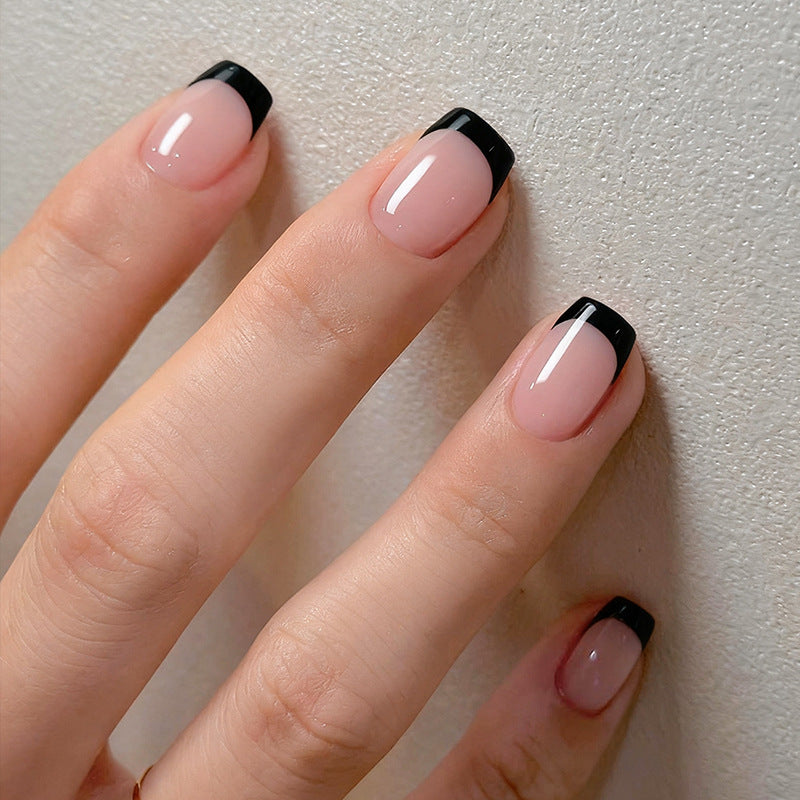 Chic Elegance Short Square Pink and Black Ombre Press On Nail Set with Glossy Finish