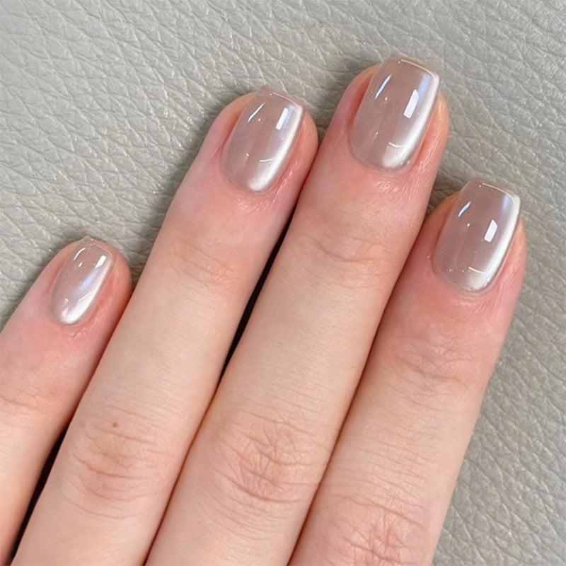 Elegant Serenity Short Square Beige Glossy Press On Nail Set