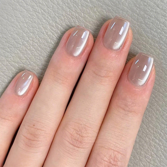 Elegant Serenity Short Square Beige Glossy Press On Nail Set