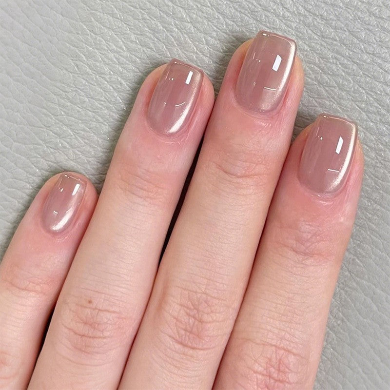 Elegant Bliss Short Square Beige Press-on Nail Set with Shimmering Finish