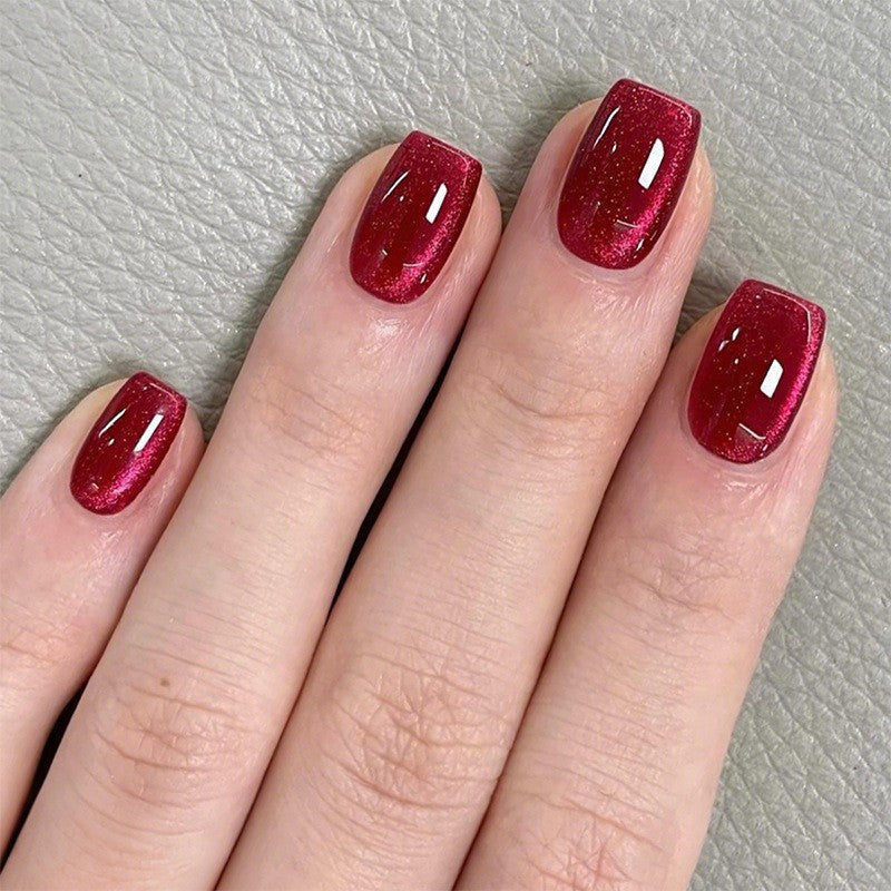 Glamorous Elegance Short Square Red Sparkle Press On Nail Set