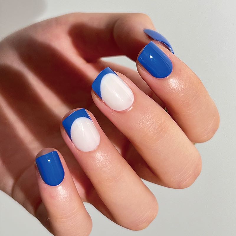 Boohoo Blue Short Square Blue French Tips Press On Nails