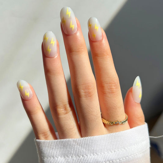 Electrifying Short Oval White Pattern Press On Nails