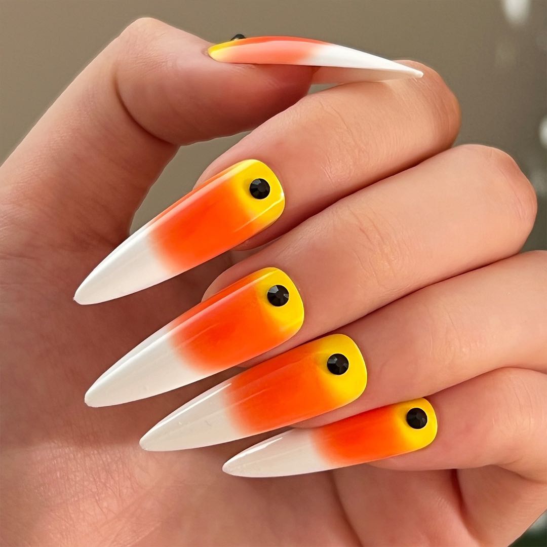 Candy Corn Kiss Long Stiletto Orange Halloween Press On Nails