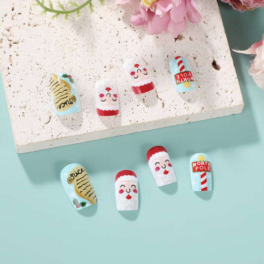 Festive Winter Wonderland Medium Square Santa Themed Colorful Nail Set with Whimsical Holiday Designs