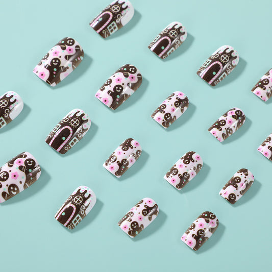 Whimsical Gingerbread Dream Short Square Multi-Color Press-On Nail Set with Charming Dessert Motifs