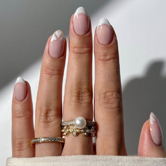 Elegant Enchantment Long Almond Soft Pink with Artistic White Tips Nail Press Set