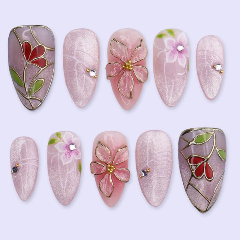 Whimsical Blossom Medium Stiletto Pink Floral Design Press On Nail Set