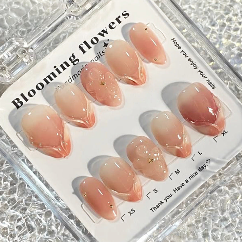 Blossoming Elegance Short Almond Peach Ombre with Dainty Gold Accents Press-On Nail Set