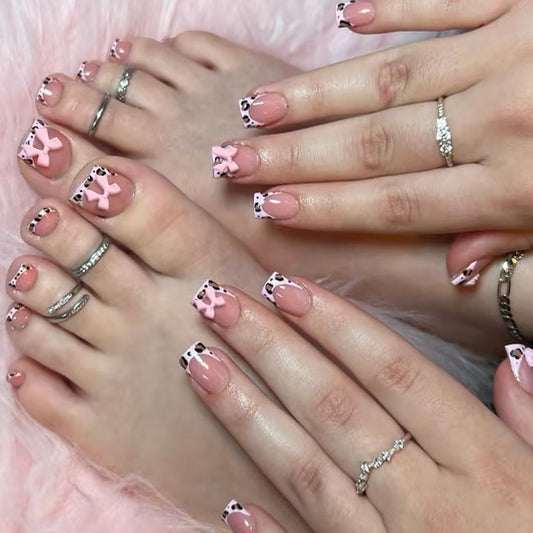 Cowgirl Charm Short Square Pink with Animal Print Accent Press On Nail Set