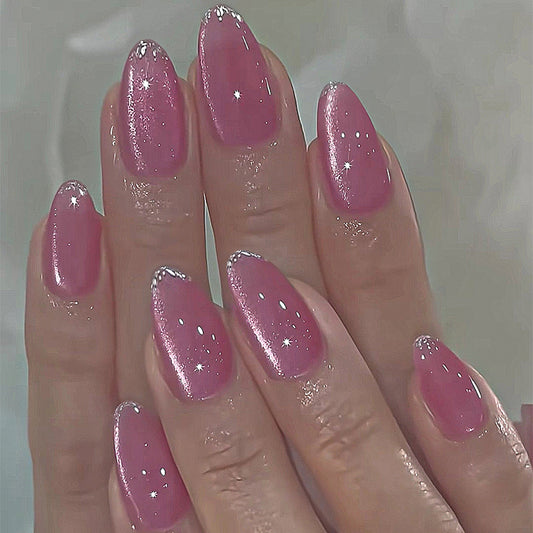 Fairy Dust Medium Almond Pink Press-On Nail Set with Glamorous Glitter Tips