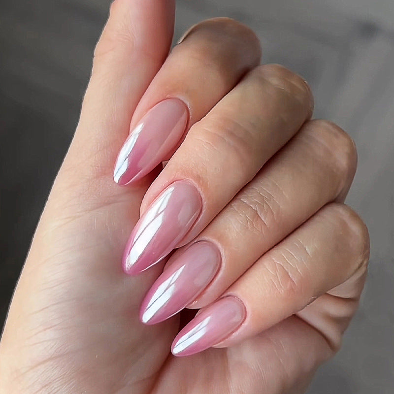 Celestial Glow Long Almond Shaped Iridescent Pink Press On Nail Set