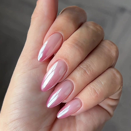 Celestial Glow Long Almond Shaped Iridescent Pink Press On Nail Set