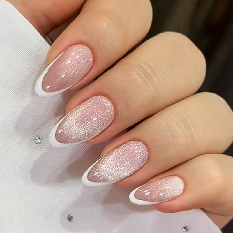 Whimsical Elegance Long Almond Pink with Sparkling Glitter Finish Press On Nail Set