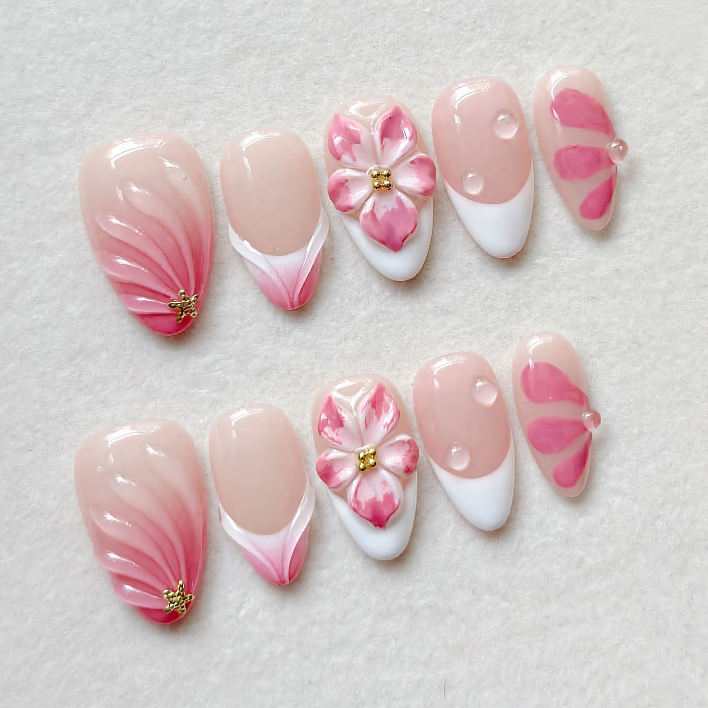 Blossom Elegance Short Almond Pink Floral Press on Nail Set
