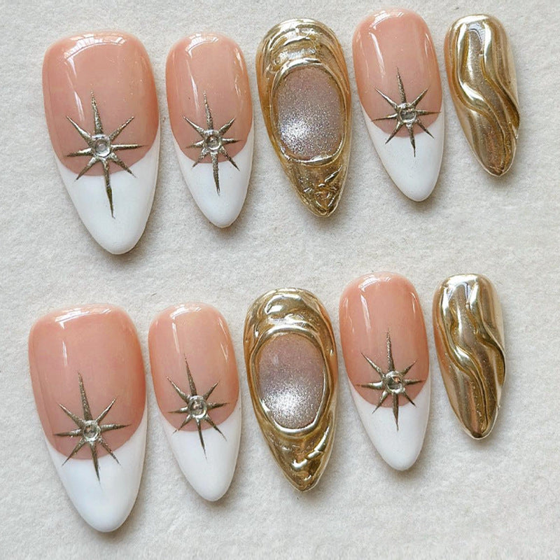 Celestial Glam Short Almond Pink and Gold Star Accent Press on Nail Set