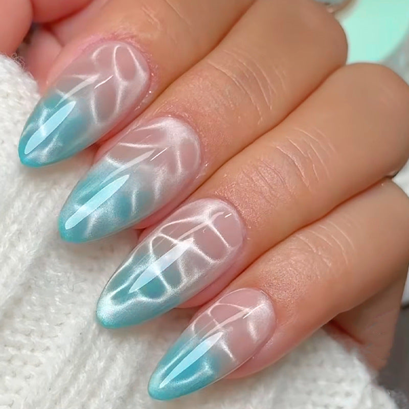 Ocean Breeze Medium Almond Transparent Gradient Press on Nail Set