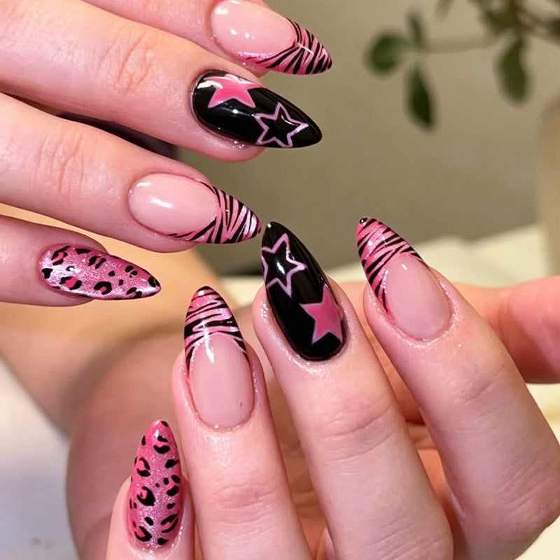 Cosmic Glamour Medium Almond Pink with Dazzling Star Accents