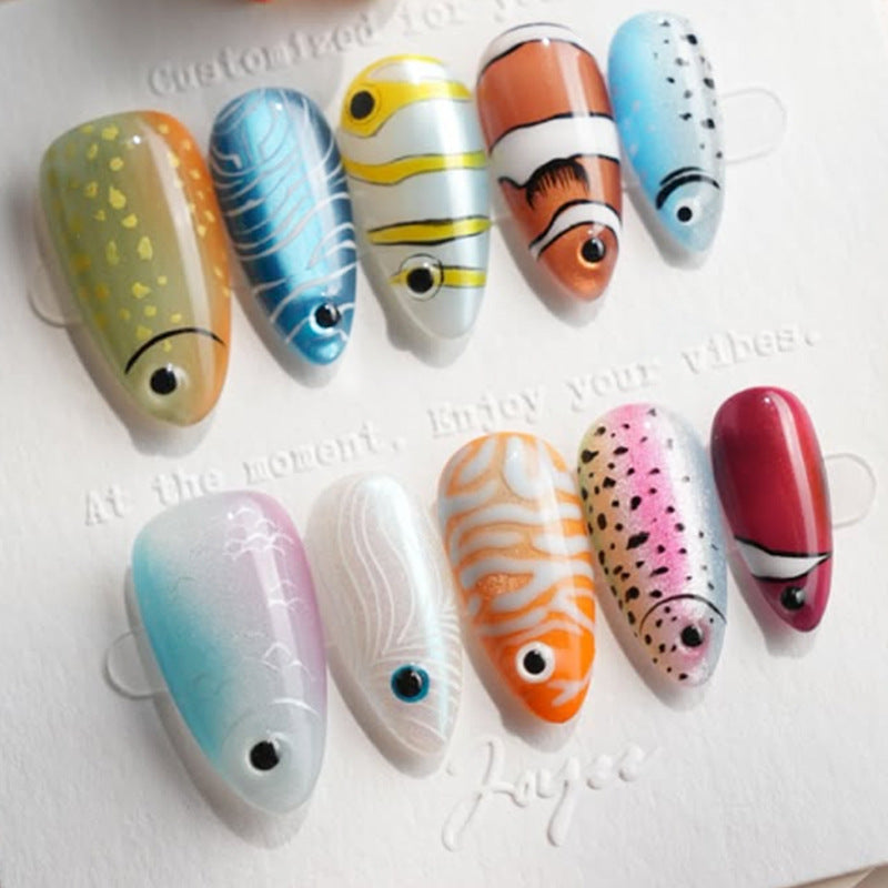 Aquatic Dream Short Almond Colorful Fish Design Press On Nail Set