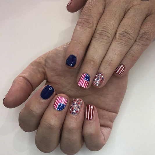 Oh Say Can You See Short Squoval Red White And Blue 4th Of July Press On Nails
