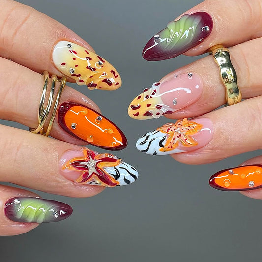 Tropical Paradise Medium Almond Multicolored with Starfish Accent Nail Set