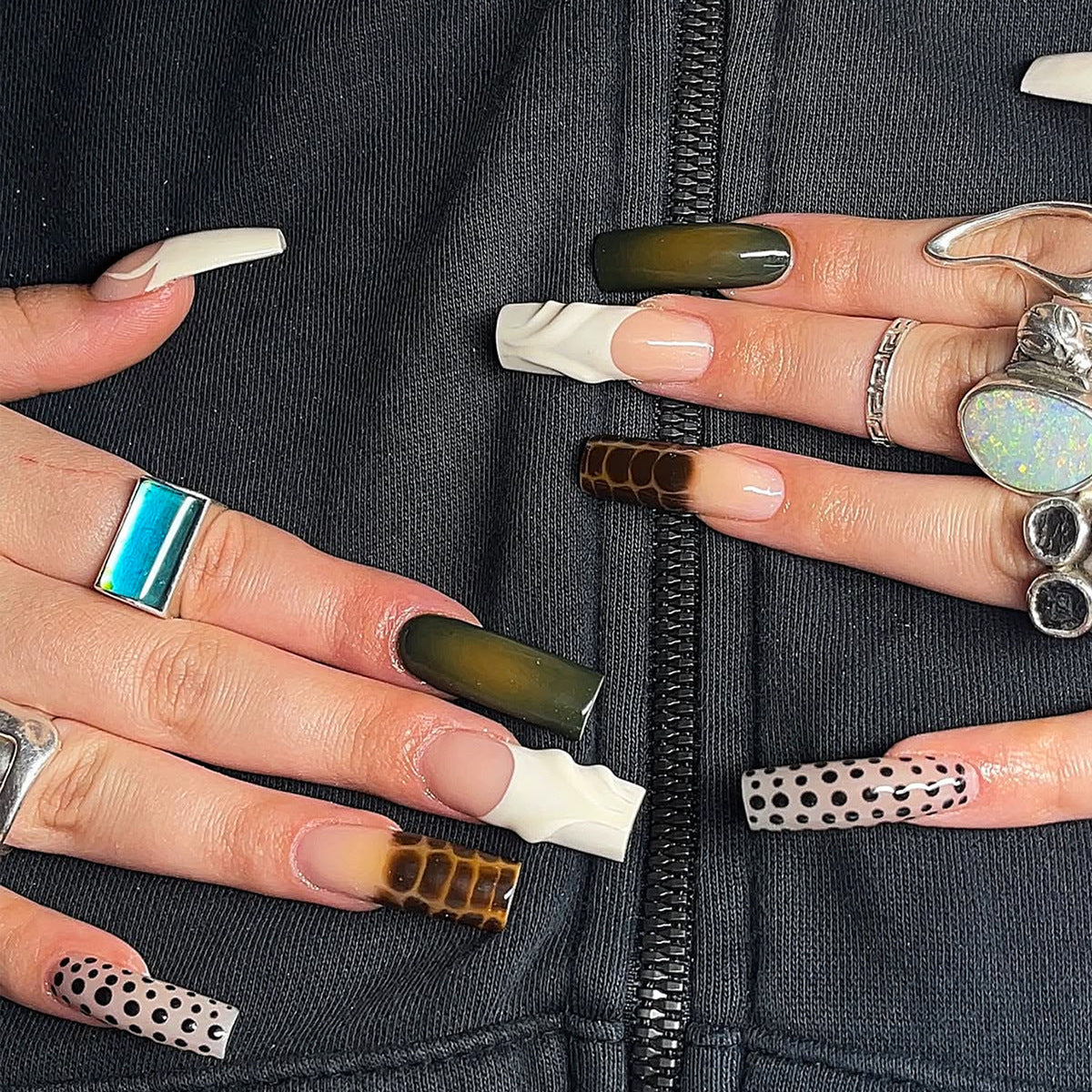 Glamorous Earthy Long Square Brown Marble Press On Nail Set