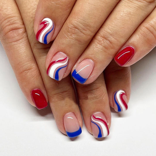 Washington DC Short Square Red White And Blue 4th Of July Press On Nails