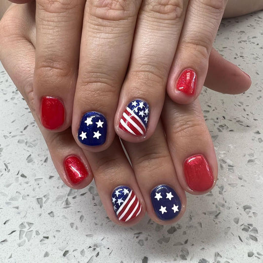 Martha Washington Short Squoval Red White And Blue 4th Of July Press On Nails