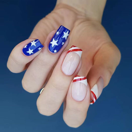 Fireworks Medium Square Red White And Blue 4th Of July Press On Nails