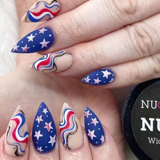 Freedom Forever Medium Almond Red White And Blue 4th Of July Press On Nails