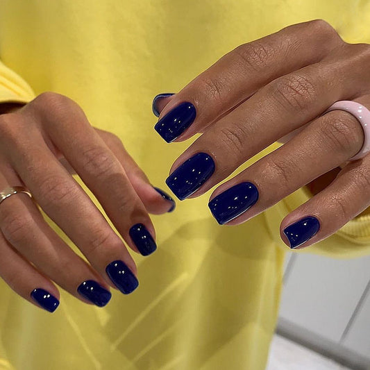 Nautical Nights Medium Square Royal Blue Glossy Press On Nail Set with Sleek Finish