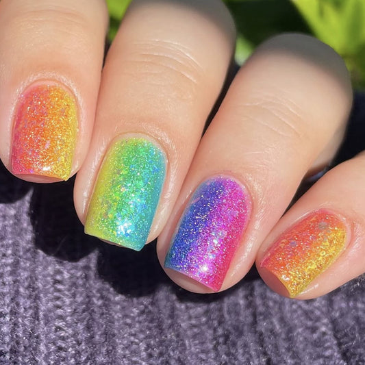 Rainbow Dreams Medium Square Glitter Press On Nail Set with Sparkling Ombre Finish