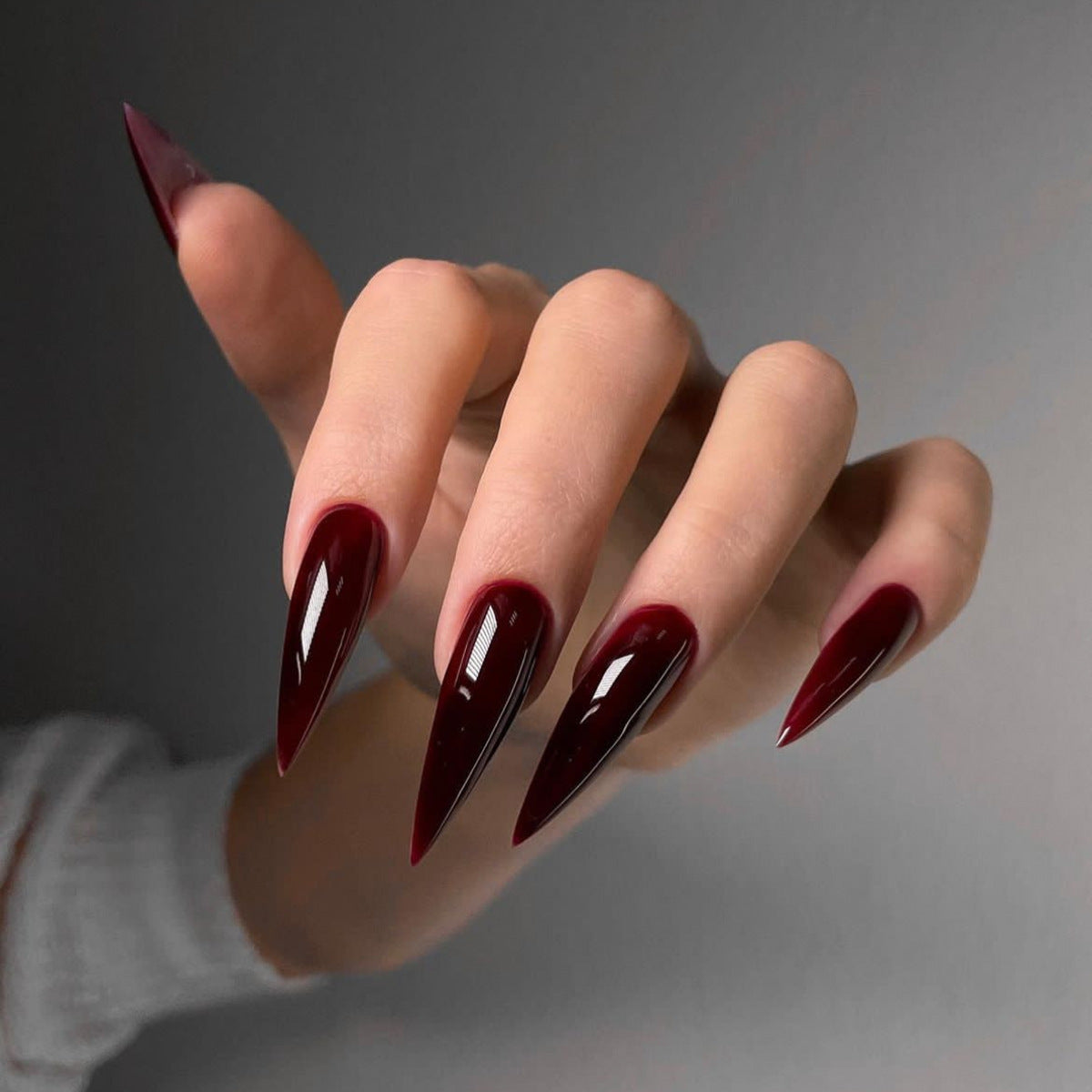 Mystical Allure Long Stiletto Burgundy Glossy Press-On Nail Set