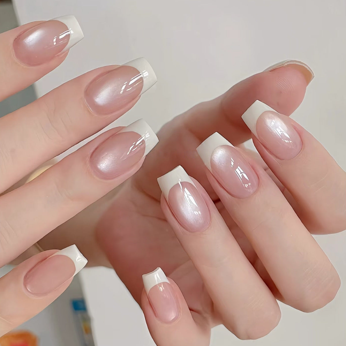 Elegance Unleashed Medium Square White Ombré French Tip Press On Nail Set