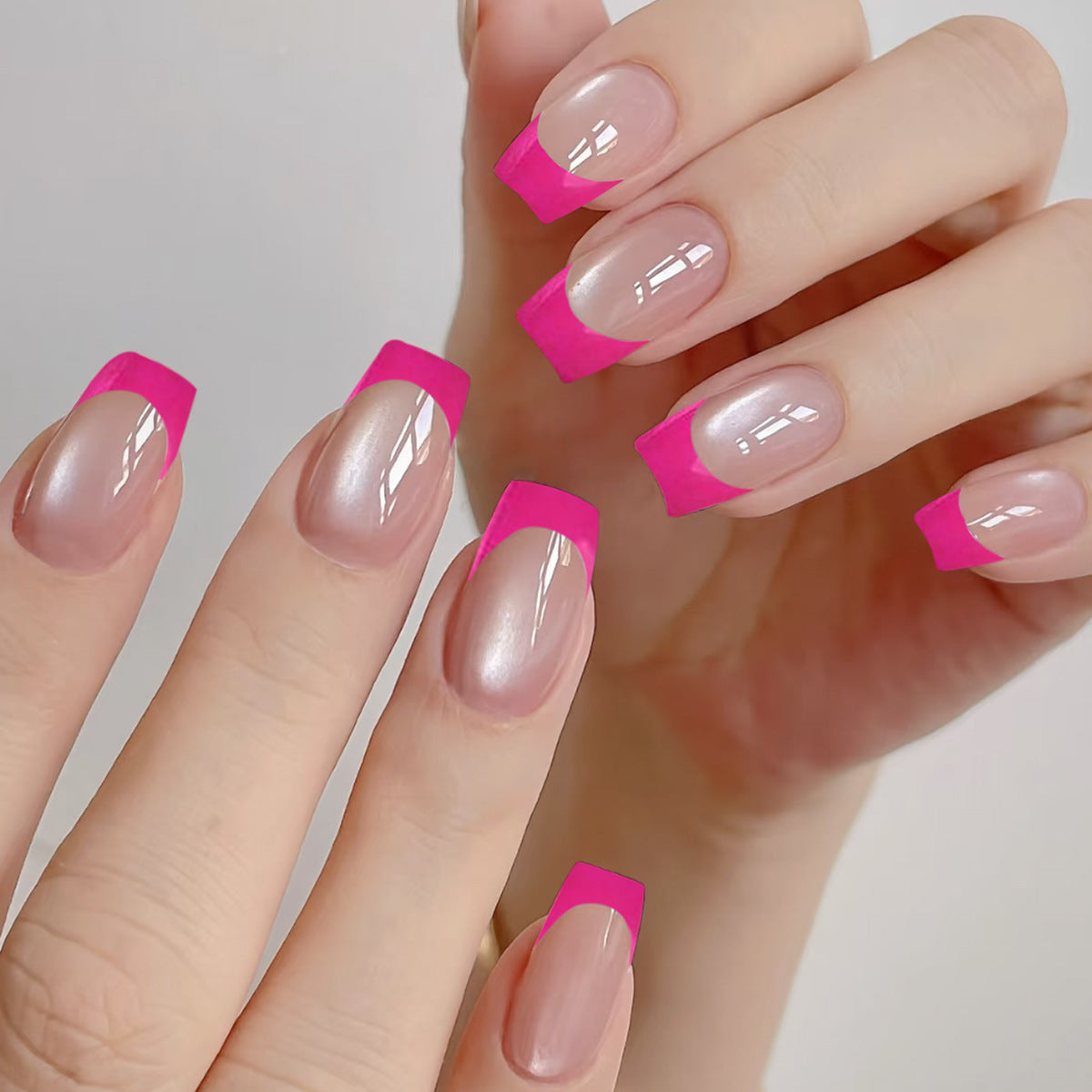 Bold Pop Art Glamour Medium Square Pink Tip Press On Nail Set with Glossy Finish