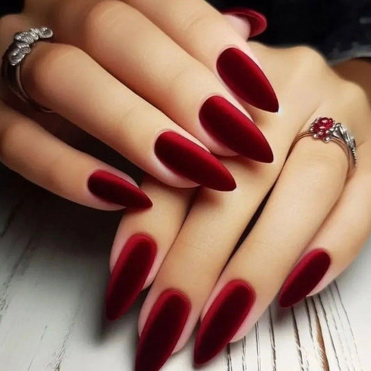 Mystical Elegance Long Stiletto Burgundy Matte Press On Nail Set