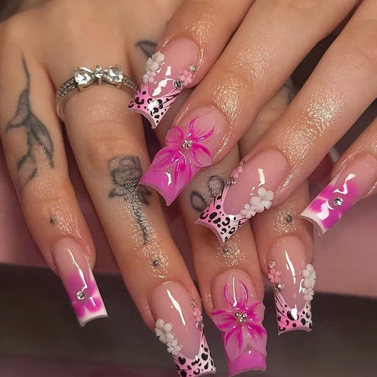Floral Fantasy Long Square Pink Ombre with Glamorous Floral Accents