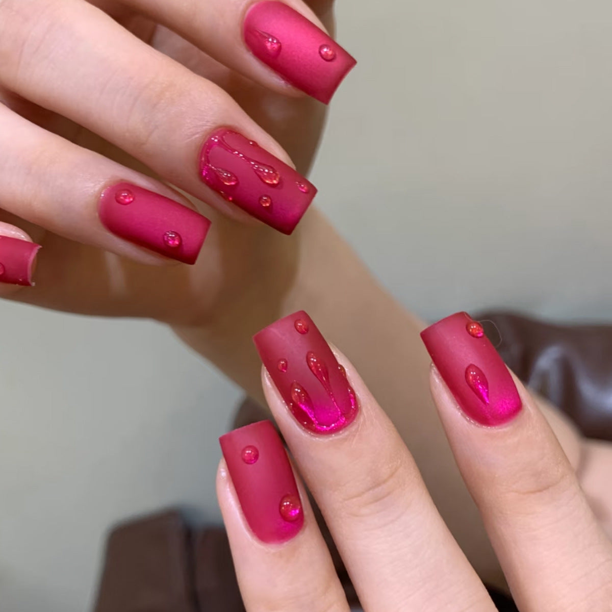 Glamorous Rose Quartz Medium Square Matte Pink Press on Nail Set with Delightful Dripping Detail