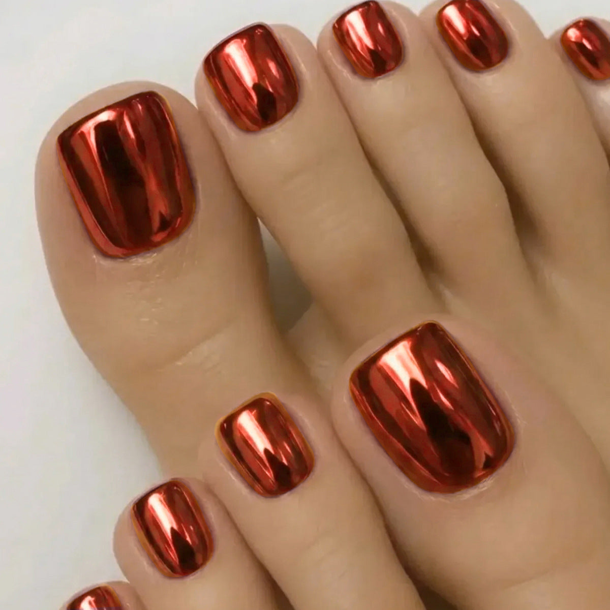 Glitzy Glamour Short Square Red Shiny Toenail Set