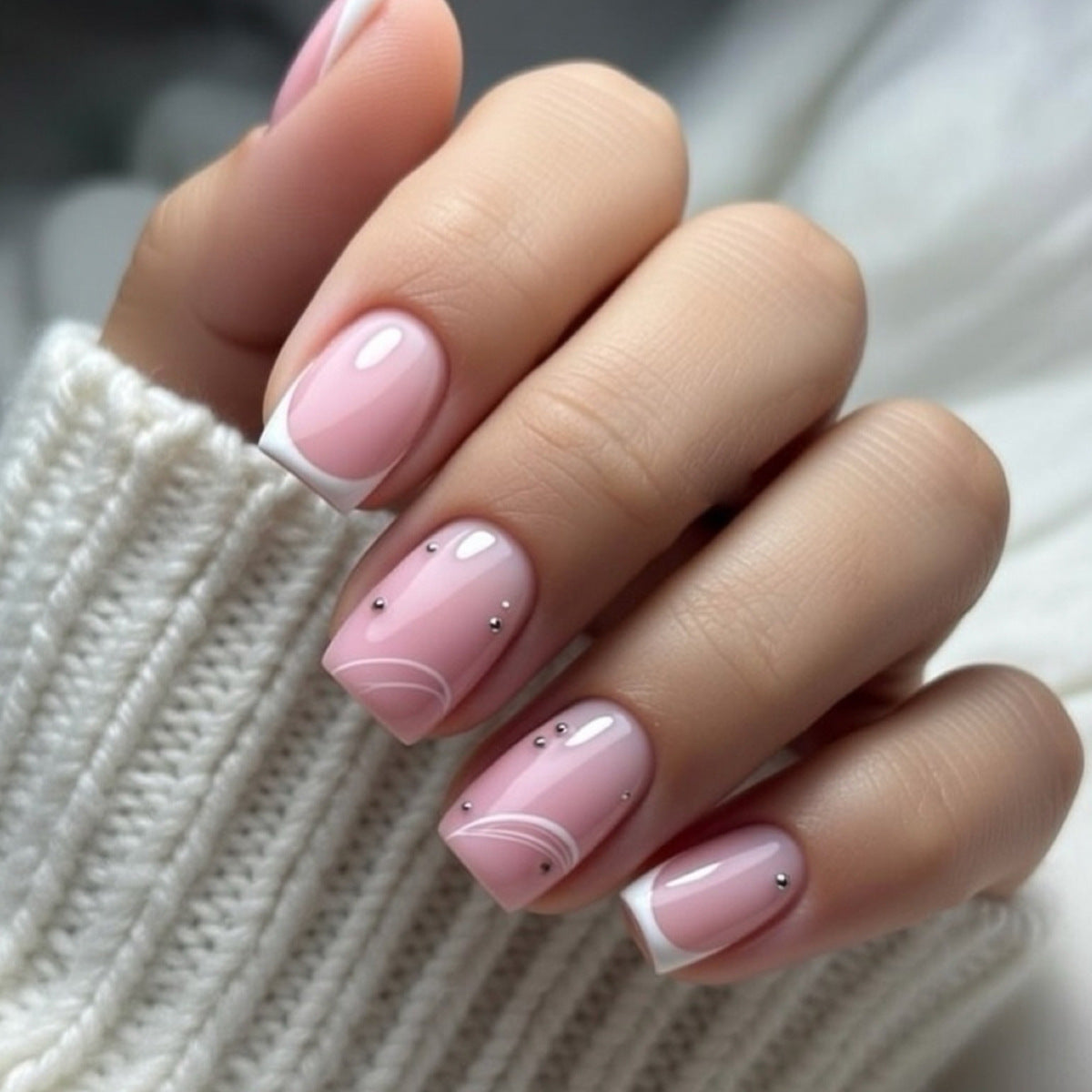 Chic Elegance Short Square Pink with Glitter Accents Press On Nail Set