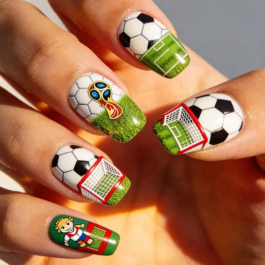 Sporty Vibes Medium Square Green with Soccer Theme Press-On Nail Set