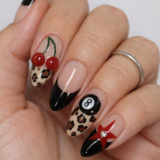 Wild Safari Medium Almond Design with Animal Prints and Cherry Accent