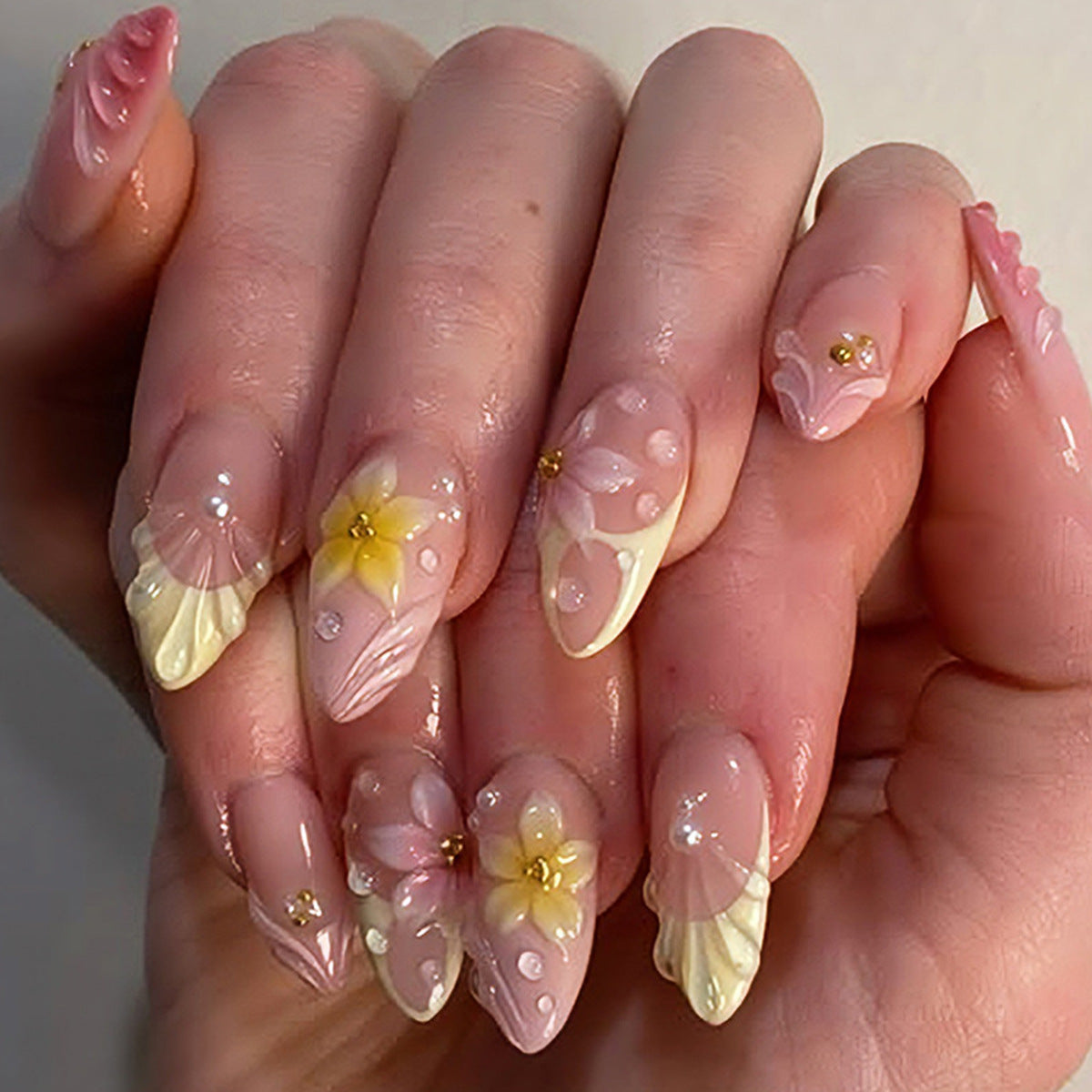 Floral Fantasy Medium Almond Pink with Elegant Three Dimensional Flowers