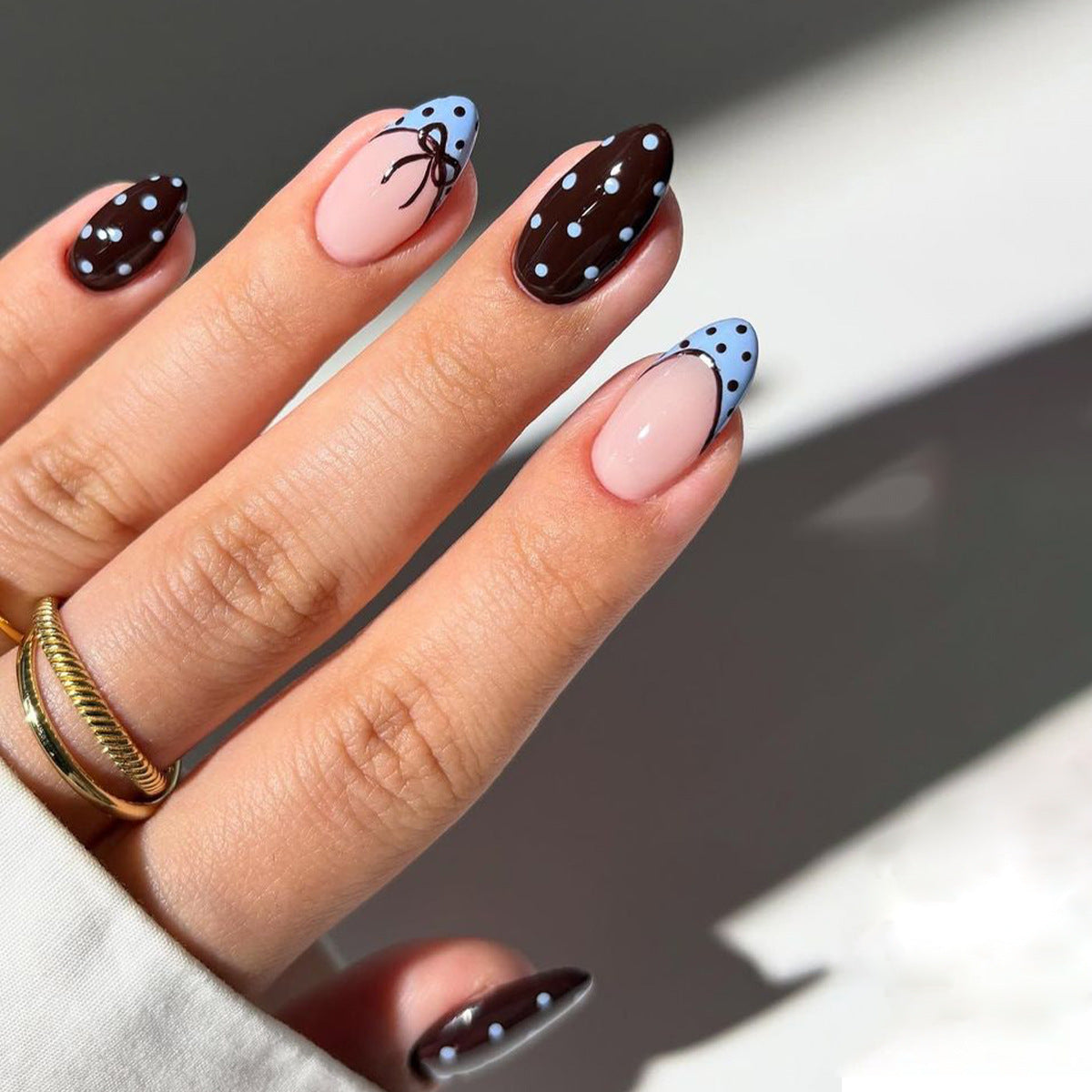 Chocolate Delight Short Almond Pastel Polka Dot Press On Nail Set